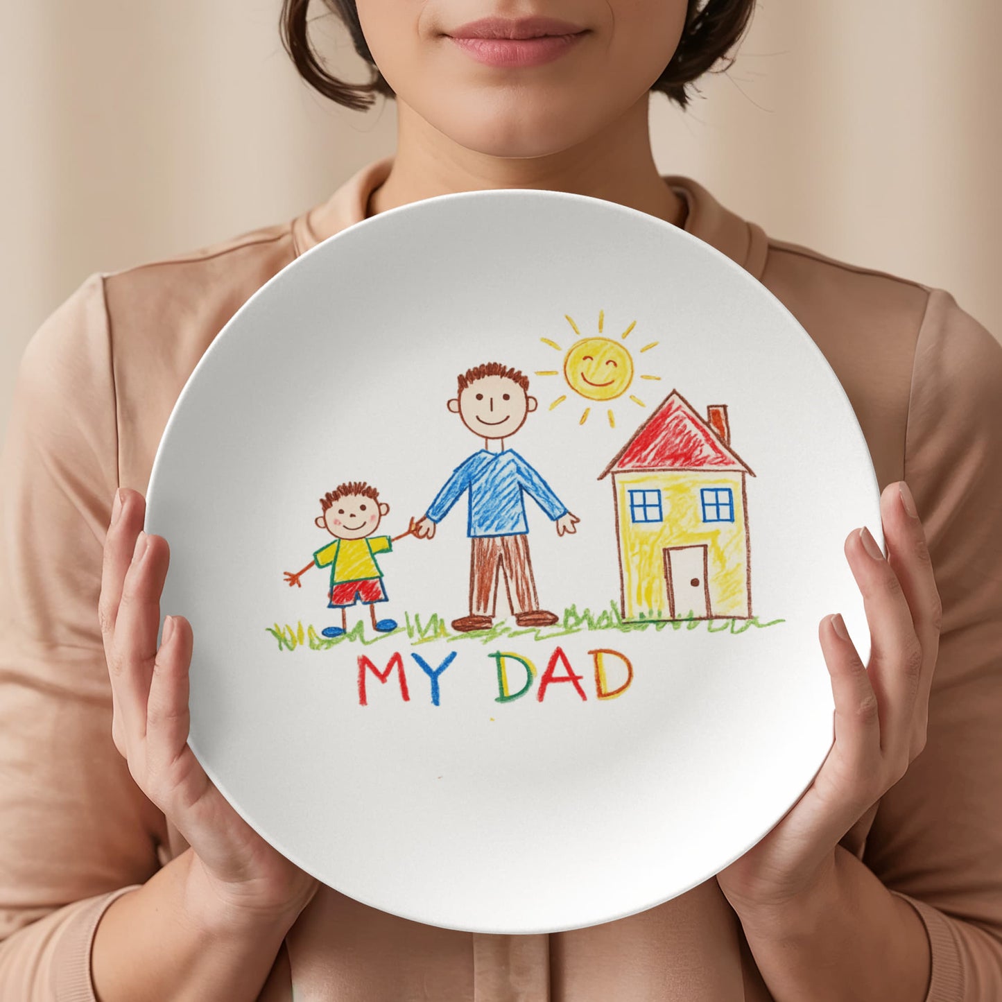 Personalized Kids Drawing Plate | Custom Child Artwork Printed on 10 Inch Dinner Plate | Gift for Dad Mom Grandma Grandpa | Unique Family Keepsake