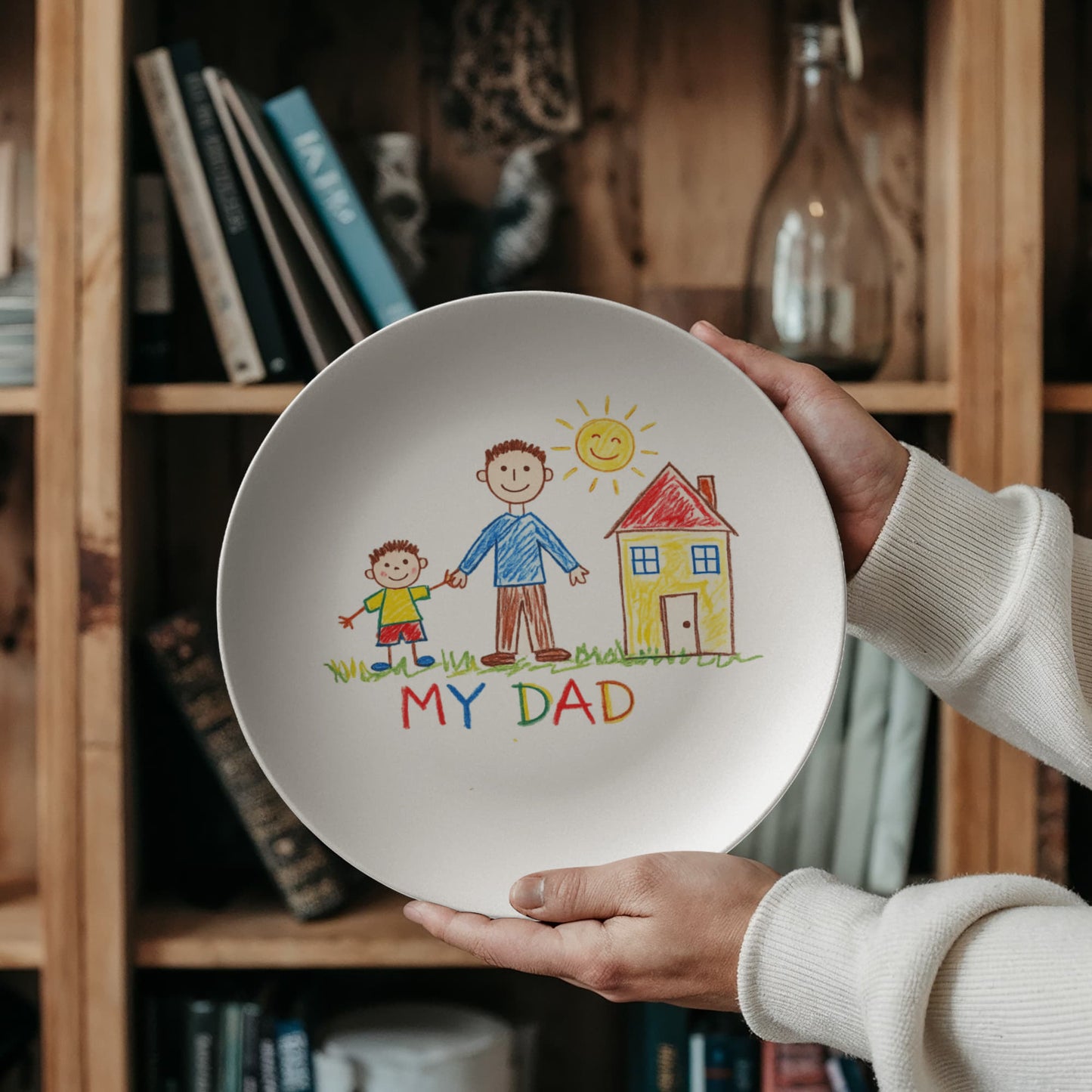 Personalized Kids Drawing Plate | Custom Child Artwork Printed on 10 Inch Dinner Plate | Gift for Dad Mom Grandma Grandpa | Unique Family Keepsake