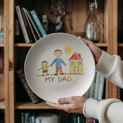 Personalized Kids Drawing Plate | Custom Child Artwork Printed on 10 Inch Dinner Plate | Gift for Dad Mom Grandma Grandpa | Unique Family Keepsake