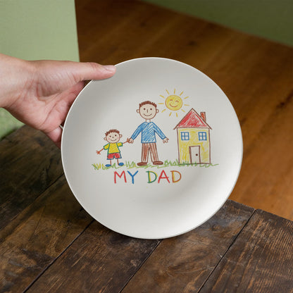 Personalized Kids Drawing Plate | Custom Child Artwork Printed on 10 Inch Dinner Plate | Gift for Dad Mom Grandma Grandpa | Unique Family Keepsake