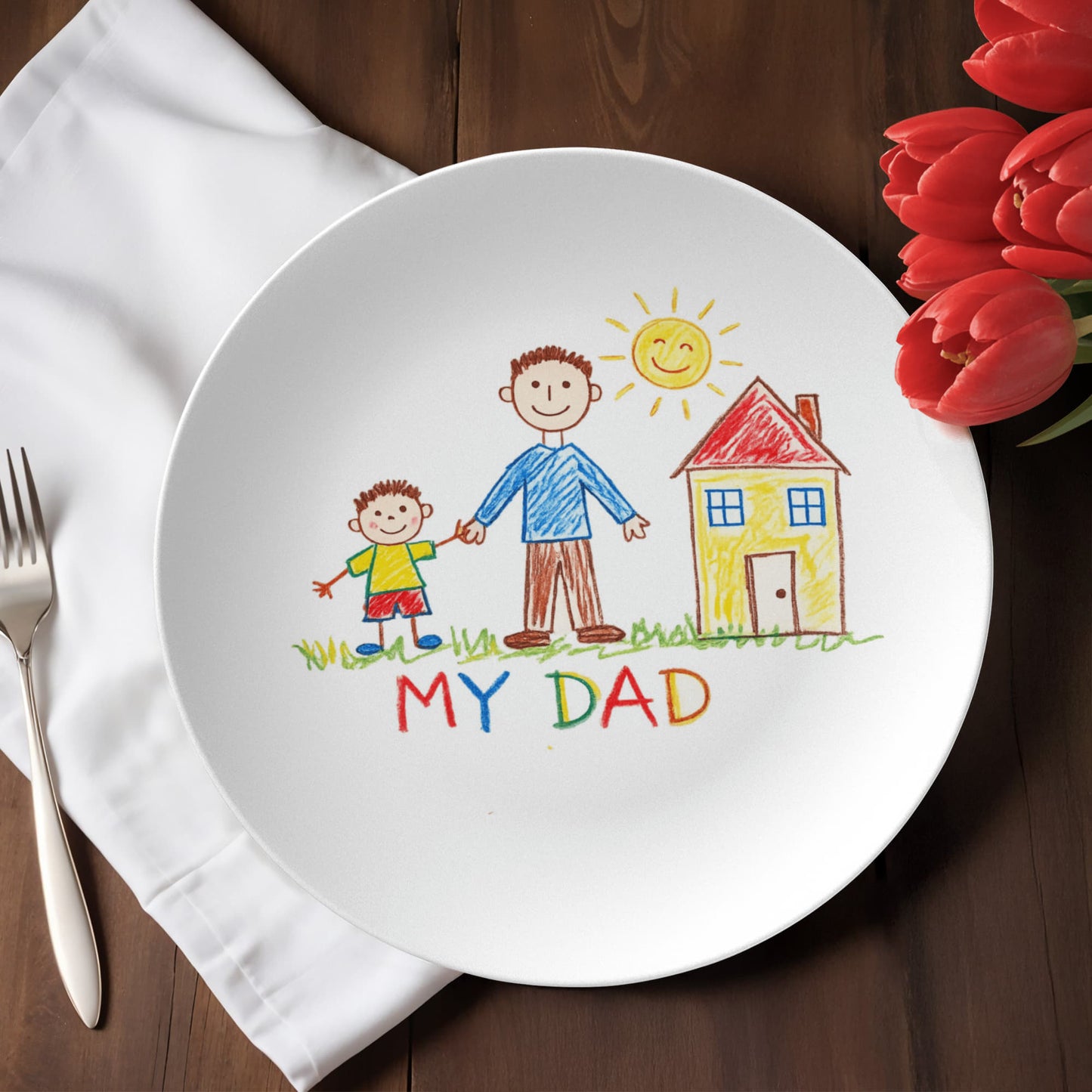 Personalized Kids Drawing Plate | Custom Child Artwork Printed on 10 Inch Dinner Plate | Gift for Dad Mom Grandma Grandpa | Unique Family Keepsake